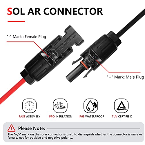 Zonne-energie-uitbreidingskabel, 10 voet, 12 AWG Solar Plug to 14AWG DC 7909 Power Cable for Solar Panel, Portable Solar Generator and other Devices with 8mm Jacks (10FT DC7909)