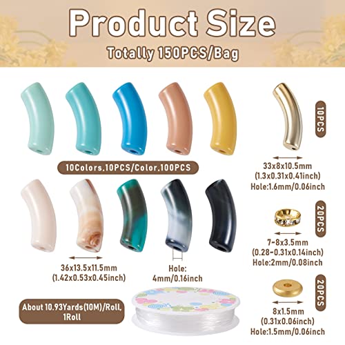 150 st. Gebogen Noodle Tube Kralen Bamboe Armband Armband Dikke Acryl Tube Kralen met Spacer Kralen Elastische Draad voor ketting armbanden sieraden maken 3