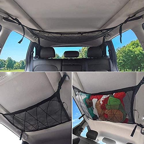 Car Plafond opslag Net SUV Plafond Net Pocket met Upgrade Dubbele Head Zipper - Voorkom Vallende Ontwerp voor Put Quilt, Lichte Items, Diversen (Zwart) 3