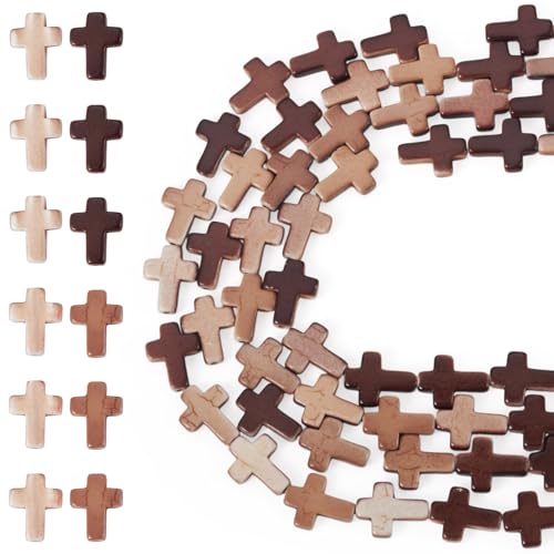 4 Strengen Cross Synthetische Turquoise Kralen Kruisbeeld Stenen Bead Zadel Bruin Edelstenen Kraal Voor Pasen Ketting Oorbel Armband Diy Sieraden Maken