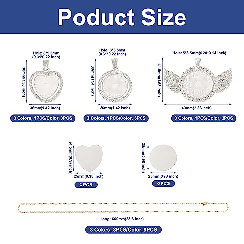 27 Stuks Legering Rhinestone Hanger Cabochon Instellingen Rotating Flat Ronde Hart Hangers Messing Kettingen Ketting maken voor DIY ketting sieraden maken