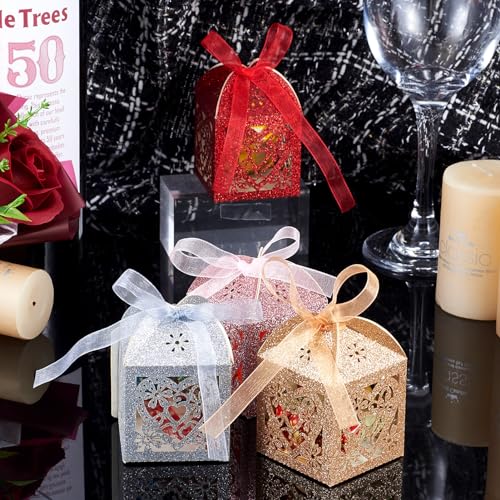 10 stuks 8,15 x 4,97 x 4,97 cm felroze doos voor bruiloftscadeaus mooie prezzie doos gehouden hart bloemen bruidstaart snoep dozijn voor gasten feest pistool dozijn bruiloft 3