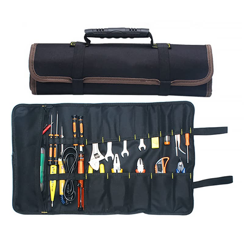 Draagbare gereedschap zak 22 zakken 600D Oxford Canvas gereedschap roll up tas grote tote drager Organisator, gemakkelijke opslag & draagbare Beste voor ambachtelijke Handymen Reparaties Zwart