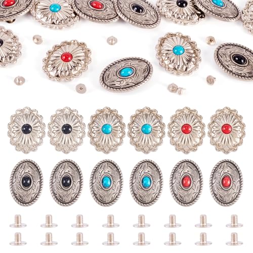 12 Sets Schroefback Rivets Lederen Rivets Ovale knopen Turquoise Decoratieve Rivet Studs voor Wallet Handtas Schoenen Lederen Craft Kleding Belt