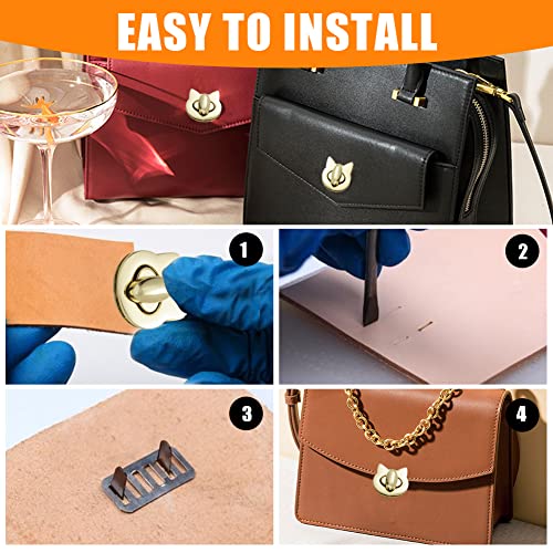 Snap sluitingen, 3 stuks Kattenkop Vorm Clip en sluitingen voor mode-en veelzijdige tas, Legering Twist Lock Bag, Ambacht Accessoires, Tassen - Goud 5