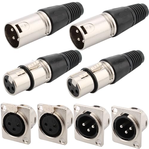 4 x XLR Solder Connectors 3-Pin, XLR Plug/Socket, Microfoon Kabelplug, Microfoon Audio Jack + Vrouw voor 3-Pin XLR Paneelaankoppelen