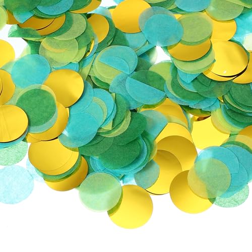 Ronde weefsels Papier Confetti 1 inch, Tabel Confetti Cirkel Dots voor bruiloft verjaardag feest ballon decoraties (1.7 oz), Cyaan/Groen/Geel