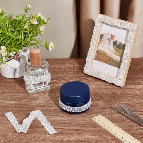 4m Parels Rhinestone Ribbon, 1,5cm brede Zelfklevende Rhinestone Libbons Hars Parels Kralen Ribbon Bruids Lace Ribbon Trim voor bruiloft bruiloft bruiloft jurk Schoenen Telefoon Decor, Bright AB 4