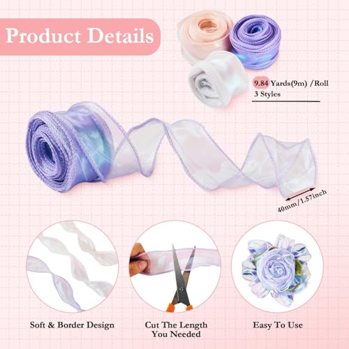 3 Rolls Shimmer Sheer Ribbon 40mmx9Meter Iridecent Organza Ribbons Sparkling Chiffon Ribbon Polycooton Lints voor Boeket Wieden Decor Cadeauverpakking 4
