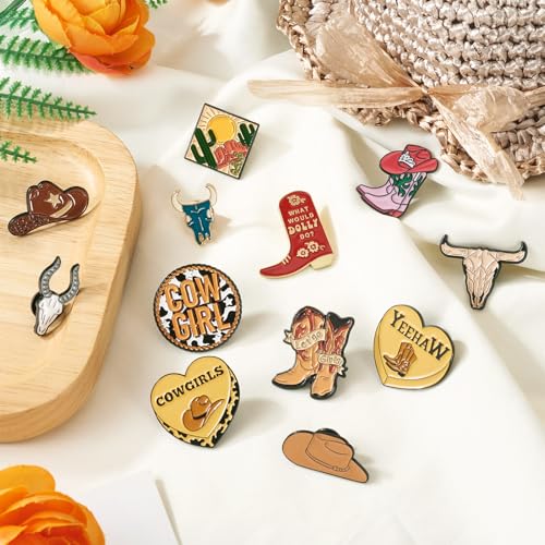 12 st. Cowboy Emaill Pins Cow Hat Boat Brooch Western Metal Decoratieve Badge voor Sweater Shirt Kleding Pak Accessoires sieraden DIY ambachtelijke decoratie, metaal, Geen edelsteen, metaal, geen edelsteen 3