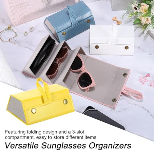 Reizen Zonnebril Organisator, Opvouwbare Zonnebril Houder met 3 Slots, Lederen Zonnebril Houder, Opslag geval, Draagbaar voor Meerdere glazen Organisatie, Geel, Geel, 6.3 x 4.7 x 2.3Inch 4
