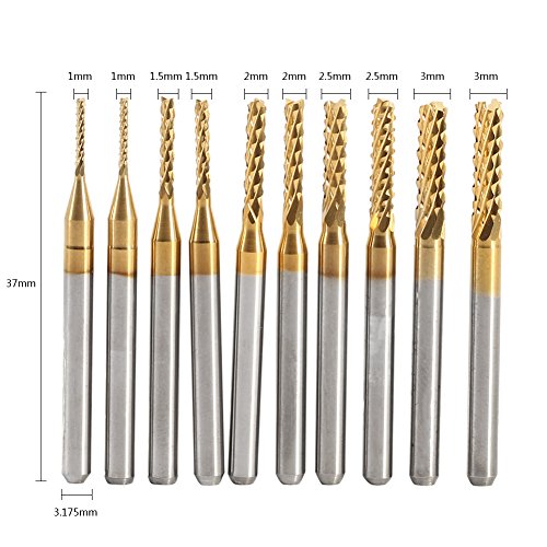 10 st Titanium Coated End Mill Set Cemented Carbide CNC Malen Graveren Bits Carving Drill Tools 1-3mm