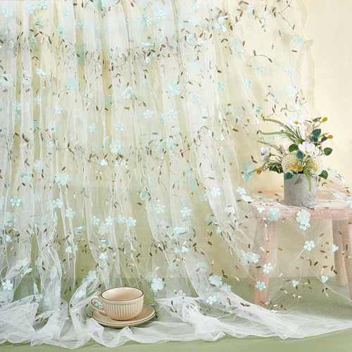 6 Yards Geborduurde Bloemen Stof, 1.3m Brede Mesh Geborduurde Kant Trim Vezel Borduren Tule Stof Zachte Mesh Kant Materiaal voor Dress DIY Crafts Gordijn Home Vintage Decor, Licht Groen