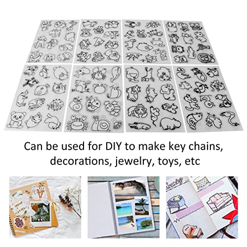 8Stuks Heat Shrink Tubing, Pattern Plastic Kunstvellen Leuke dieren Papier voor DIY Keychain Hanger Craft Decoration Cadeau Dier (Diermodellen Dier) 4