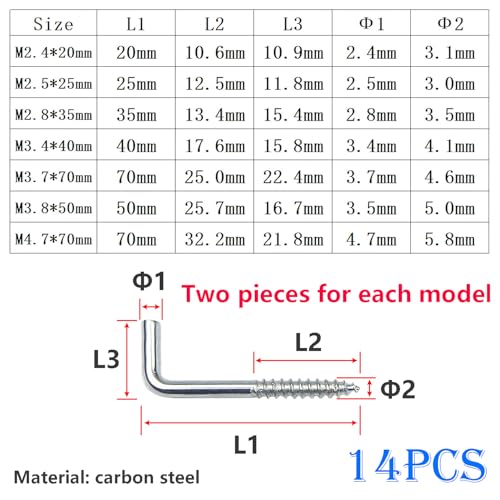 14 stuks schroefhaken, L-haken