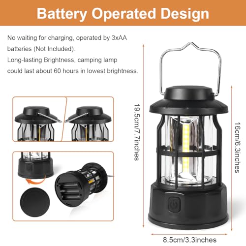 Retro Camping Lantaarns 2 Pack Portable Camping Lights Batterij Retro Camping Lamp IPX4 Waterdicht Vintage COB Hang Tent Lamp voor Tent Outdoor Wandeltuin Noodgeval