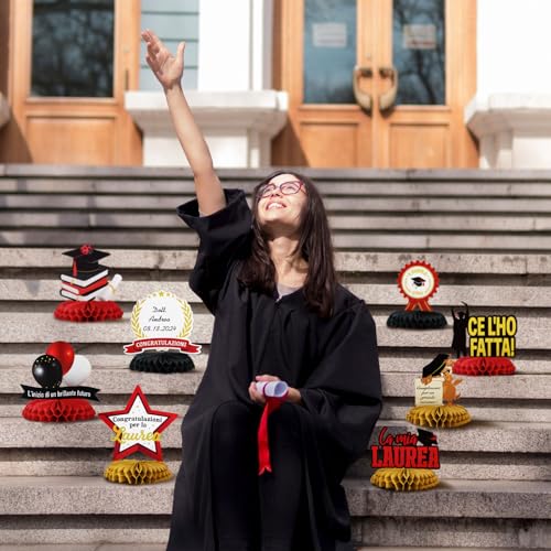 8 stukken centerpieces, afstudeerfeest, decoratie, mijn afstuderen, gefeliciteerd, feest, middenstuk, rood, zwart, honingraat patroon, decoratie, gast geschenken, afstudeertafel 3