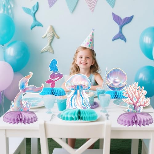 Set van 6 honingraat zeemeermin decoratie tafel verjaardag meisjes 5