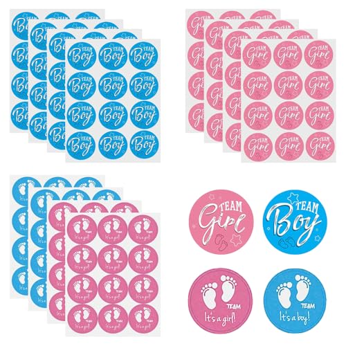 144 stuks geslacht onthullen stickers, Team Boy & Team Meisje labels stickers Jongen of Meisje Baby Feest decoratie blauw en roze geslacht stickers geslacht Reveal party jongen of meisje decoratieve stickers