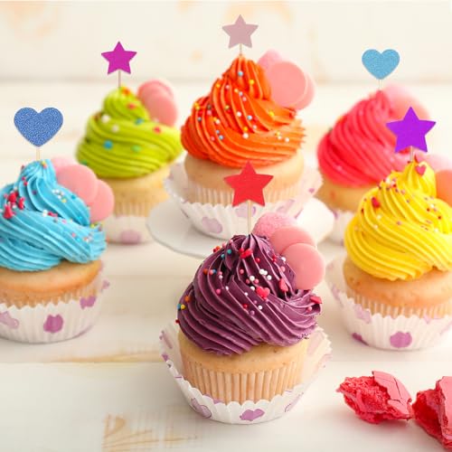 Little Star Cupcake Toppers, 50 stuks Star Cupcake Picks verjaardag cake decoraties voor bruiloft engagement bruids douche partij leveringen, gras groen 4