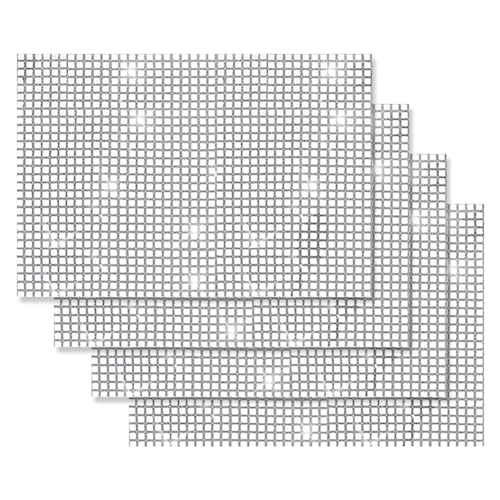 Silver Place Mats Glitter Sparkling 4 stuks Glitter Placemats Non-Slip Wear-Resistant Vinyl Placemats voor Keuken, Eettafel, Hotel, 30 x 45 cm