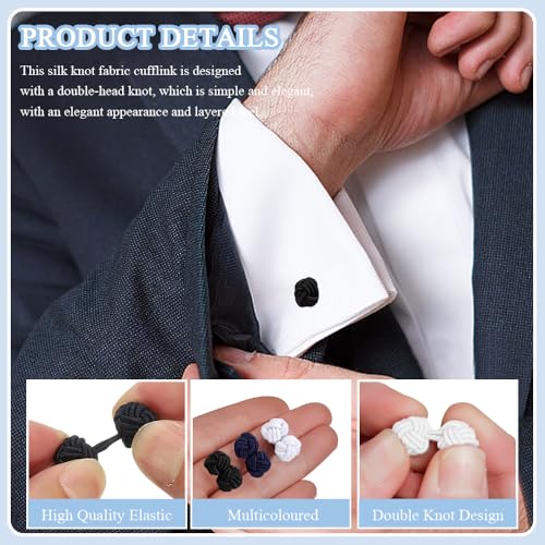 18 stuks Mannen Vrouwen Silk Stof Button Twisted Manchetknopen Set Premium Solid Knit Button Manchetknopen Elastische Stof Twist Button Gevlochten voor Shirt Dress Business Bruiloft(3 4