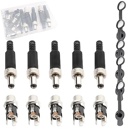 5PCS 5.5 x 2.5mm DC voedingsconnector, 12 volt vat connector, vat jack panel mount, 5PCS vat plug 5PCS Waterdichte dop, voor CCTV Security Camera Adapter