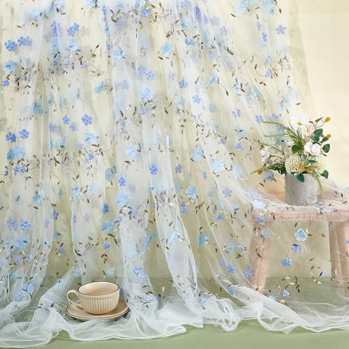 Geborduurde bloemstof, 6 metres, geborduurde tule stof, 1.3 m brede, zachte en stretchy voor jurk, ambachten, gordijnen, decoratie, Vintage, wit