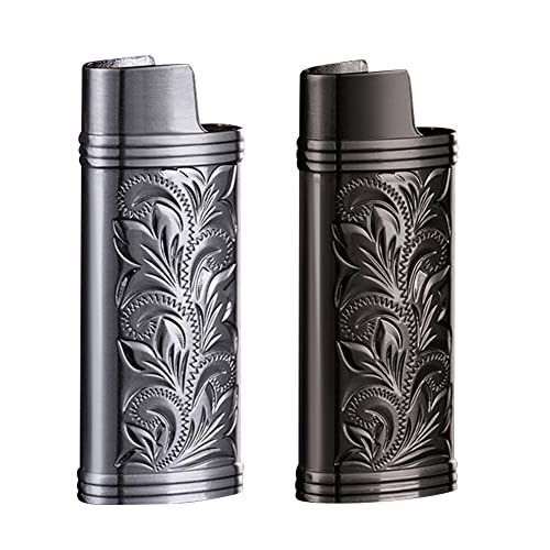 2 Pack Vintage Lighter Covers, Metal Retro Graveren Lighter Case Cover voor Mini BIC Lighter, Herbruikbare Lighter Case Holder, Portable Lighter Covers voor reizen in de Open