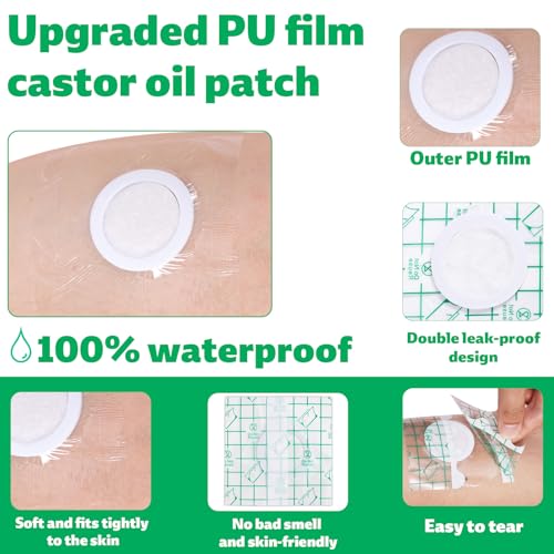 30 Stuks Castor olie Patches voor Navel, Zelfklevende PU Film Castor olie wrapping Pad Biologische Cover Compressie Patch huid Vriendelijk zeer Absorberend Anti-Seepage 4
