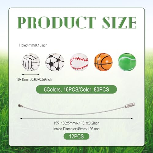 Sport Thema 15mm Kralen Keychain Making Kit 80Pcs Ronde Tennis Europese Kralen Basketbal Basketbal Bal Grote Hole Kralen voor DIY Handgemaakte sieraden maken