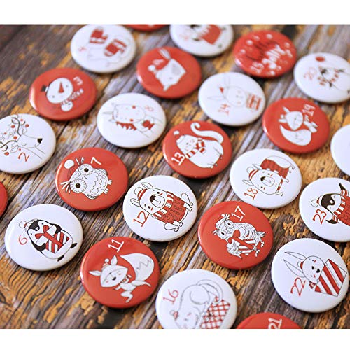 Advent kalender nummers knoppen nummer 1-25 voor DIY Kerst kalender voor jute zakken, pins (rood) 4