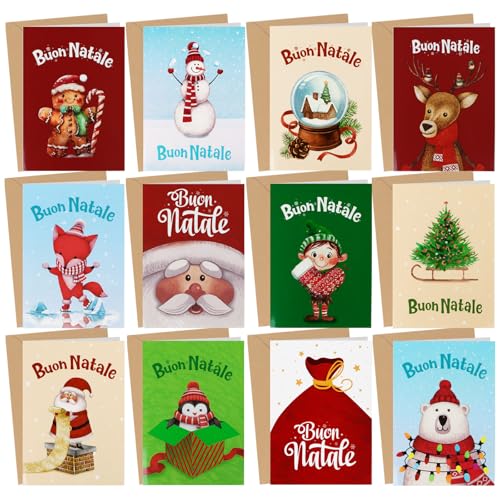 Verpakking van 12 kerstkaarten met enveloppen, kerstkaarten, brieven, vrolijk kerstfeest, Mini kerstkaarten, kerstcadeau voor vrienden, familie
