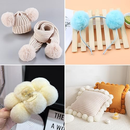 Verpakking van 5 12 cm Pompoms Faux Fur Rabbit Fur Pompoms, Faux Fur Pompoms, pluche ballen, Pompoms voor doe-het-zelf knutselen Hoeden Hanger Decoratie, Vrouwen Meisjes Bag Hanger Keychain