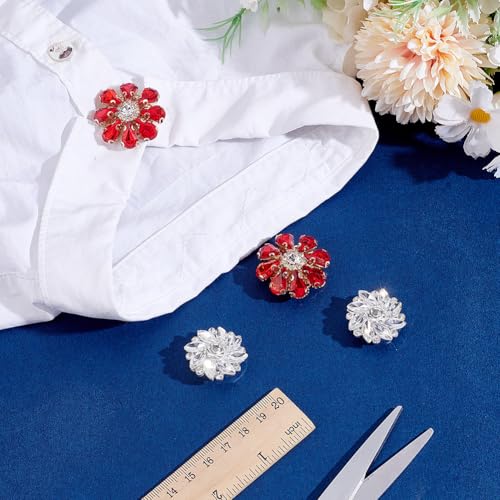 4Pcs 2 Styles Rhinestone Button Lid, Crystal Button Covers voor Mouwen, Bloemenknoppen, Afneembare Shirt Knoppen, voor Dress Costume Shirt, Rood 4