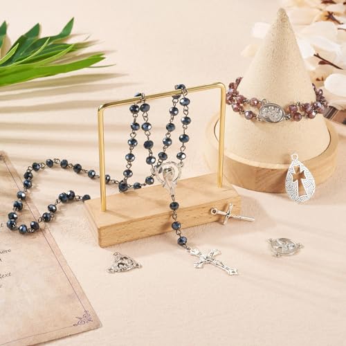 Rozenkralen kralen ketting glas kralen ketting kruis hangers zilveren Vintage Crucifix Charms Virgin Mary Chandelier Component Links voor doe-het-zelver Paassieraden maken