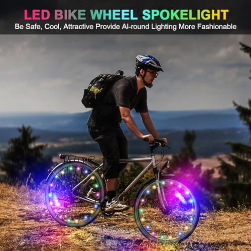 Verpakking van 4 Fietswielverlichting, Fiets LED-wielverlichting met 3 knipperende modus, Waterdicht LED-licht, Waterdicht Neon-licht, Wiel-spaken, Fiets, Wielverlichting 3