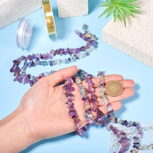 2 onderdelen natuurlijke edelsteen kralen fluoriet & amethist Chip sieraden kralen Natuurlijke onregelmatige stenen kralen met elastische draad koperdraad voor DIY ambachten armband ketting 5