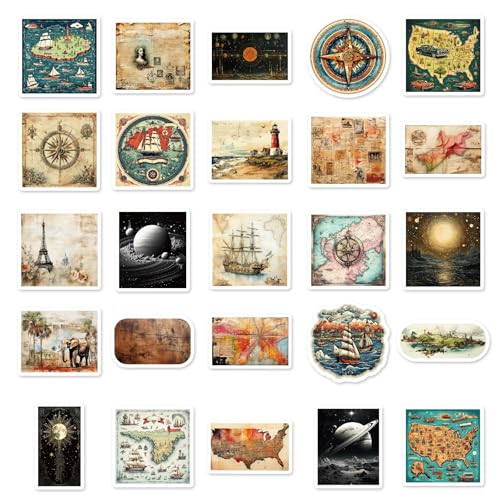 Retro posterstickers voor jongeren en volwassenen, 50 stuks, retro vintage vinyl stickerset, auto, motorfiets, fiets, skateboard, snowboard, bagage, laptop, koffer, helm, motorfiets, computer