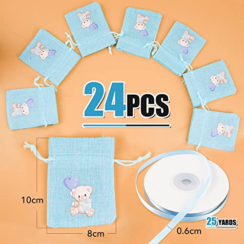 Pak van 24 Tassen voor Dragee Jute Cadeautassen Doop 8 x 10 cm Canvas Hennep koord tas Baby douche met Motif Little Bear Sieraden Bag sieraden Snoepchocolade Parels
