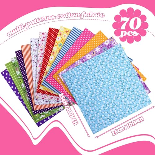 70 st DIY patchwork stof, 25.2cm, bedrukte stof, patchwork, katoen bedrukte vierkante patch, gebruikt voor DIY handwerk (kleine florale stof combinatie) 4
