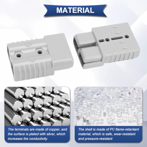 Verpakking van 4 50A Battery Connector Quick Connector/Separation 600V 6-12 Gauge Fire Retardant Red/Grey Connector met Rubber Seal stofdichte dop 5