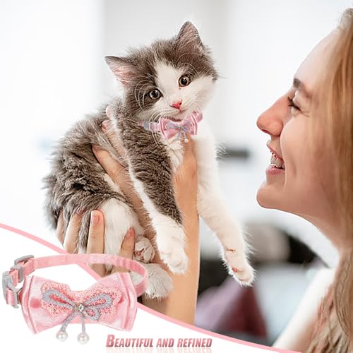 3 stuks roze kattenhalsband, leuke kattenhalsband, gescheiden verstelbare puppy kettingen, Lace Bowknot kralen ketting gescheiden veiligheid boog voor katten kleine honden (3 4