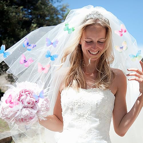 100 stuks Kleurrijke stof Vlinders voor ambachten, 3D Vlinder Appliques Wanddecoratie Accessoires 2 Lagen Mini Vlinder Toepassingen voor doe-het-zelf sieraden Scrapbooking Hair Clips (10 4