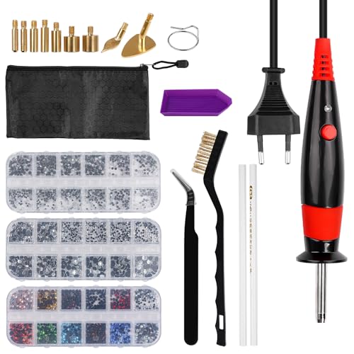 Warme bevestiging set - 3 x strass boxen, 9 bevestigingen en metalen standaard voor stof/leer