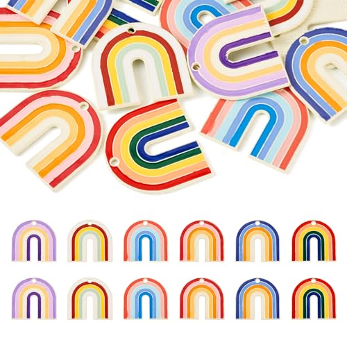 12 st. Rainbow Charms Kleurrijke Spray geschilderd Dangle hangers Bow Flat Enamel LGBT Regenboog Charms voor doe-het-zelf Dangle oorbellen ketting Crafting sieraden maken, Emaill, Emaill