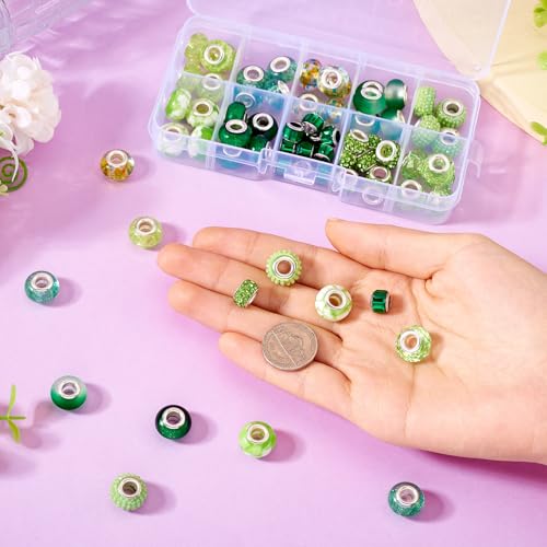 70 st. Hars Europees Kralen Rondelle Grote Hole Spacer Kralen met messing Cores Groene sieraden kralen Bulk voor DIY armband ketting oorbellen sieraden maken 5