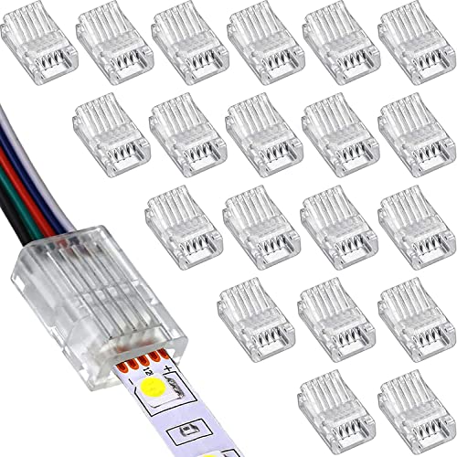 Pak van 20 LED Strip Connectors 5 Pin 10 mm LED Soldeervrije Strip Connector, 5 Pin Connector, voor 10 mm breedte SMD 5050 RGBW LED Strip, 5 V, 12 V, 24 V (transparant)