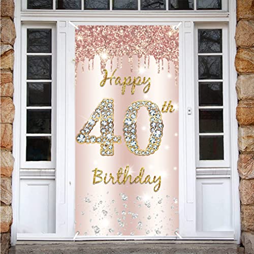 40e Verjaardag Decoratie - Gelukkige Verjaardag Deur Banner Rose Gold, Fabric Sign Poster, Achtergrond Banner voor vrouwen, Verjaardagsfeest Welkom Sign