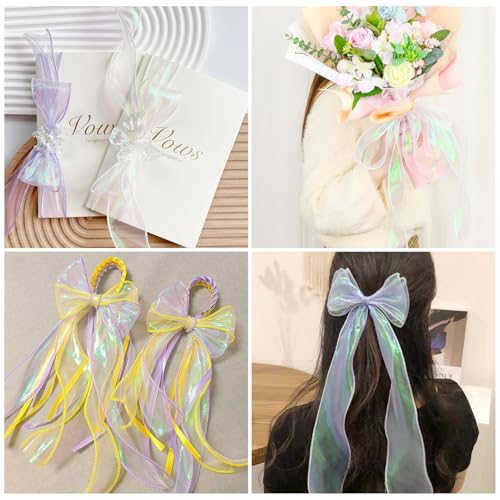 10m Iridescent Sheer Organza Ribbon Pastel Schitterende Iridescent Chiffon Libbons voor Bouquet Wrapping Hair Bows Kralen Decoratie, Violet 3
